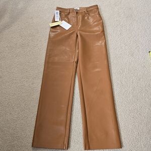 NWT Aritzia Wilfred The Melina Pant Vegan Leather - RICH CHESTNUT